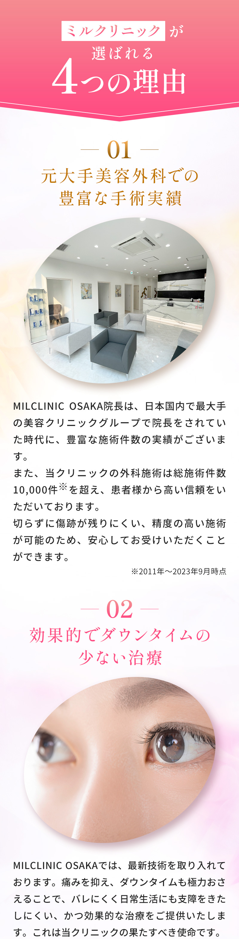 01,元大手美容外科での豊富な手術実績-02,効果的でダウンタイムの少ない治療